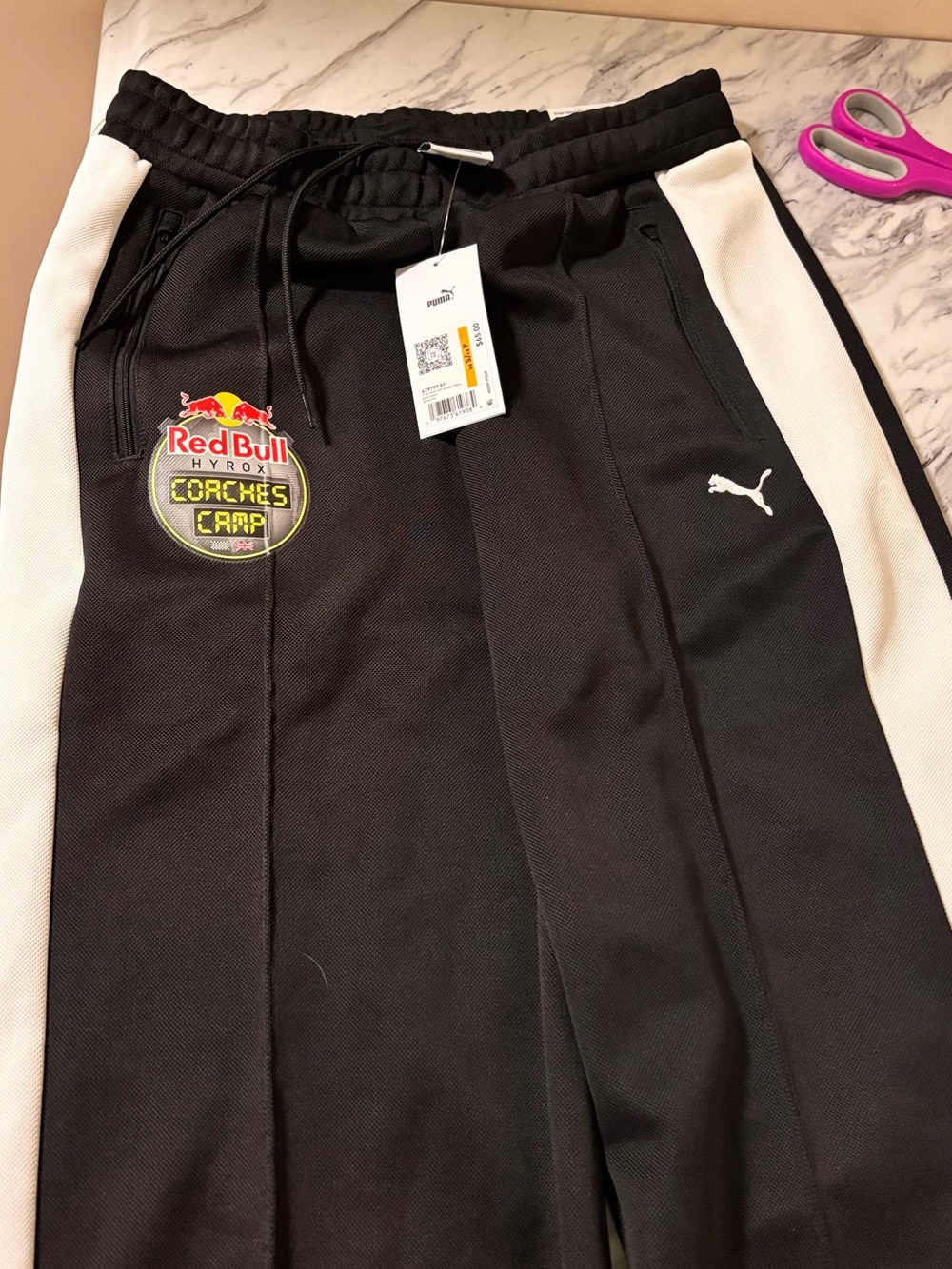 Puma Black and White Jogger Pants with Red Bull Patch